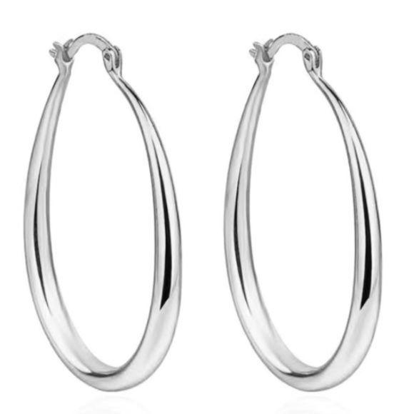 Silver Oval Tear Drop Hoop Earrings - Picture 3 of 4